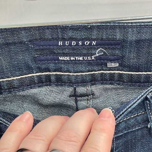 Hudson Women's Cotton Stretch Dark Wash Wide Leg Jeans Blue Collin flap 27 - Picture 12 of 15